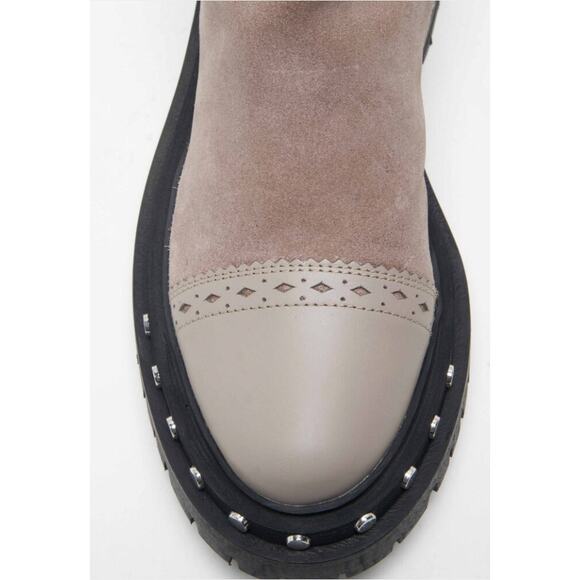 Free People TATE Suede Leather Studded Chelsea Moto Boots | 6.5 Oyster NEW - Picture 6 of 6